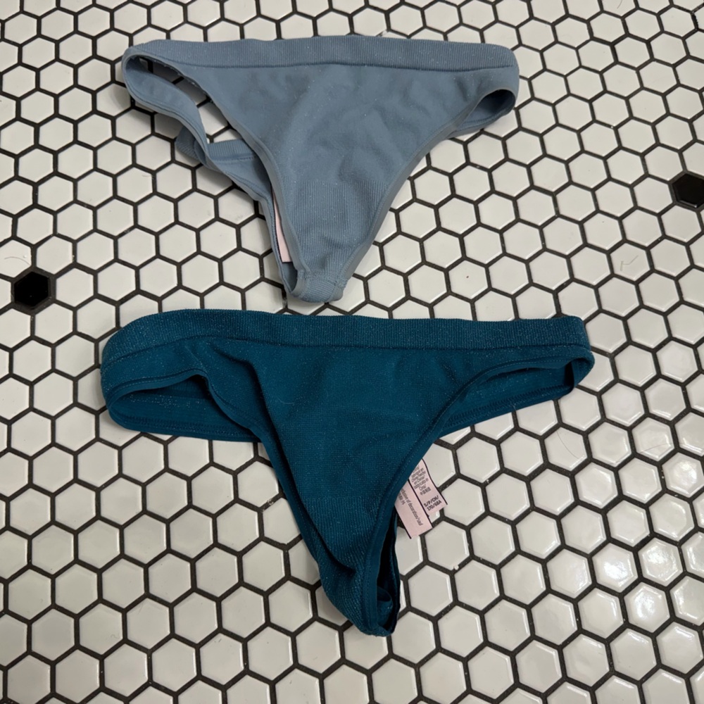 Victoria’s Secret bundle of 2 thongs Teal and Light Blue metallic size small